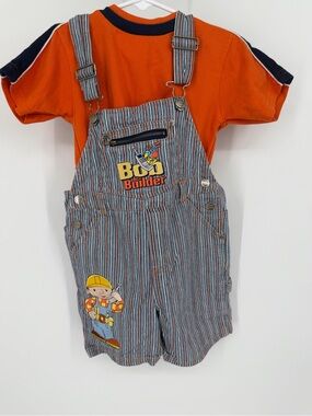 Vintage Bob the Builder Bib Overalls Shirt Shorts Toddler Boy 4t Nick Jr 90s/Y2k